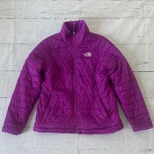 The North Face Kids Reversible Mossbudd swirl Fuchsia Puffer Jacket